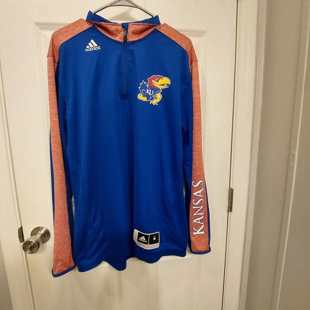 Adidas Kansas Jayhawks Pullover 1/4 Zip‎ Shirt Men's Medium Blue Climalite